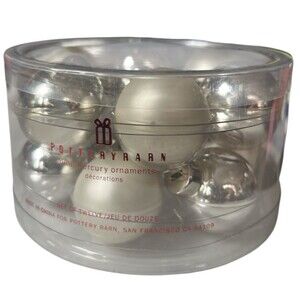 Pottery Barn Mini Bulb Ornaments Silver White Set of 12 Christmas Holiday 1"